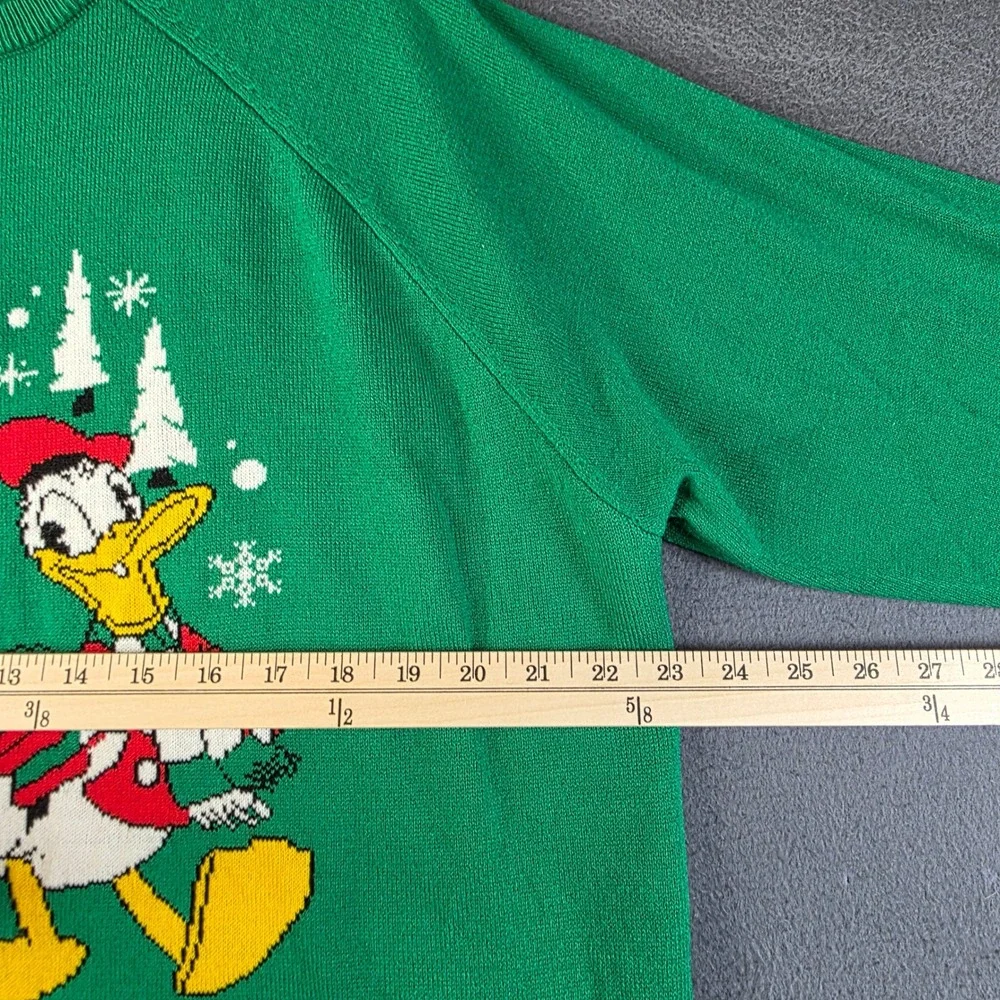 Disney Mickey Mouse Donald Duck Sweater Mens Large Green Christmas Graphic Knit